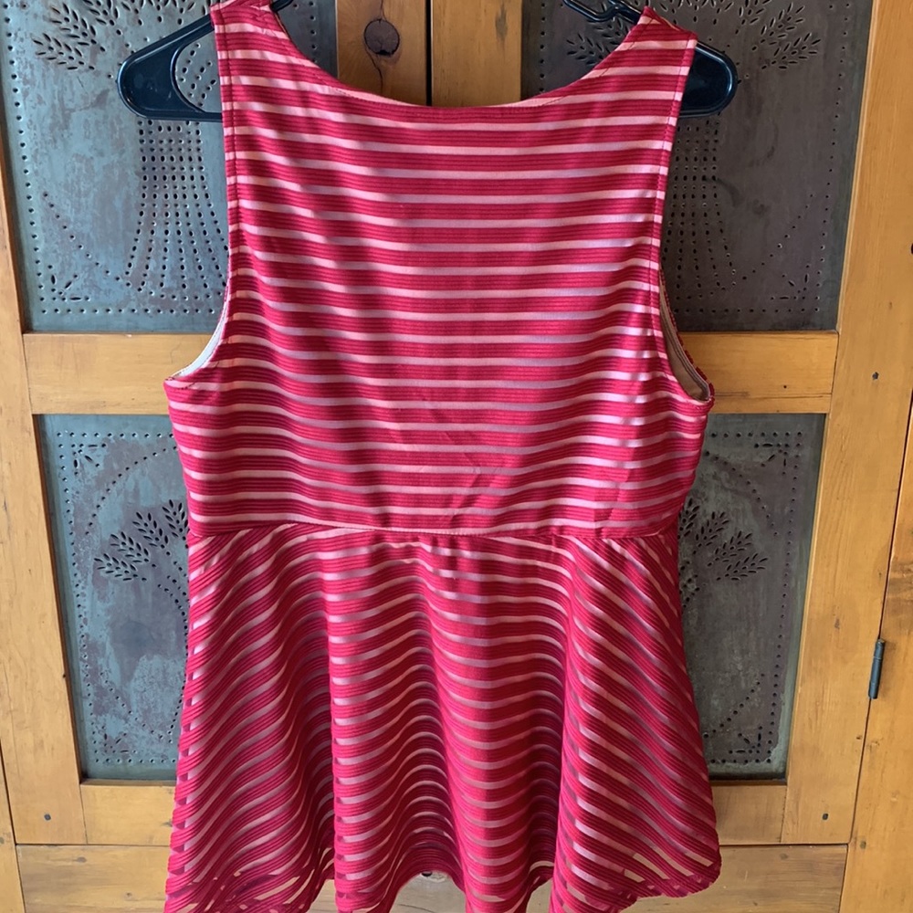 Torrid Red-Striped Peplum Blouse, size 00 (equivalent to size 10) - Picture 2 of 4